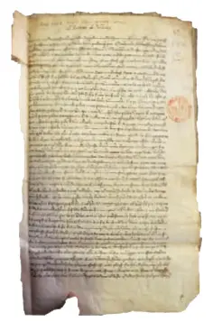 Pergamena dell’Archivio dell’Ospedale di S. Maria della Morte nella quale si parla di una compravendita di mobili di spezieria (1368), conservata all’Archivio di Stato di Bologna