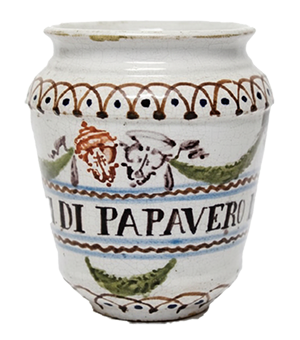 Vaso del nuovo corredo della Spezieria del Grande Spedale. Il nuovo corredo fu realizzato a seguito della fusione dei due ospedali.