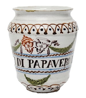 Vaso del nuovo corredo della Spezieria del Grande Spedale. Il nuovo corredo fu realizzato a seguito della fusione dei due ospedali.